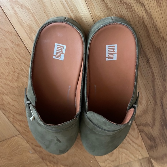 Fit Flop Size 9 Green Leather Buckle Mule Shoes - Picture 3 of 9